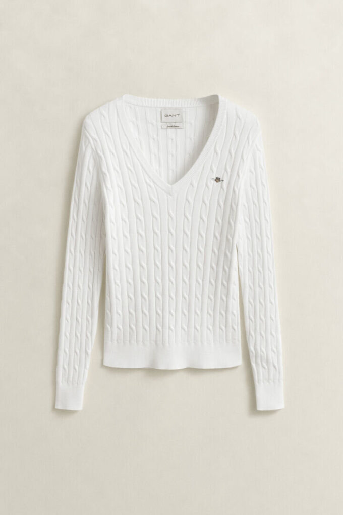 Camisola com decote em V em malha trançada