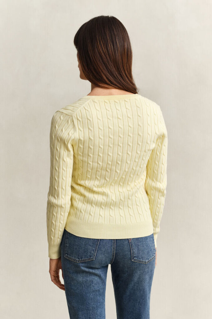 Camisola com decote em V em malha trançada