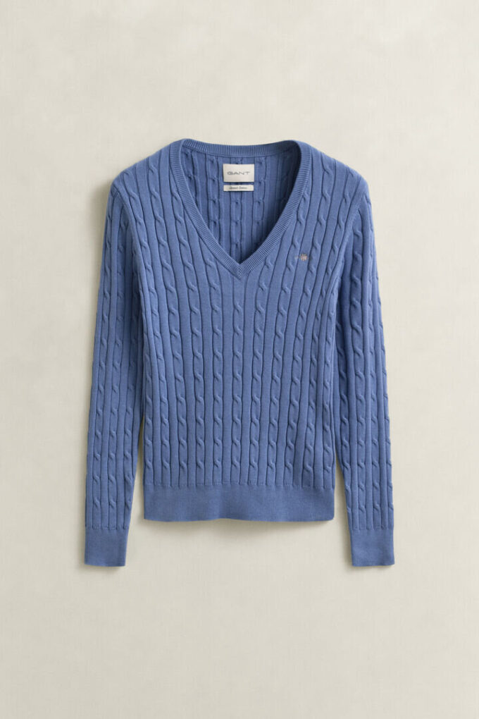 Camisola com decote em V em malha trançada