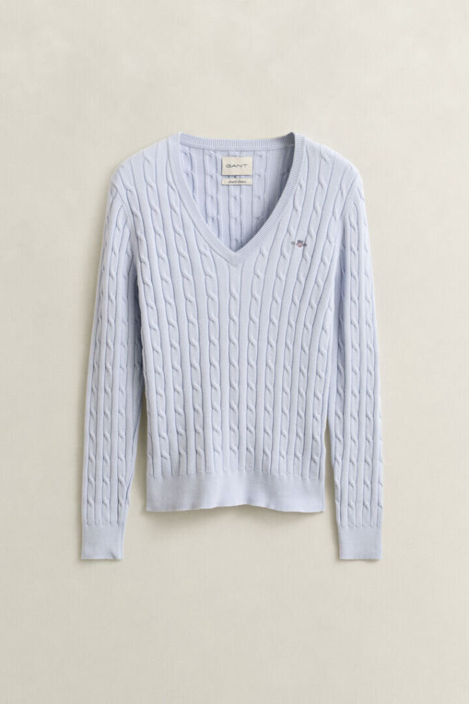 Camisola com decote em V em malha trançada
