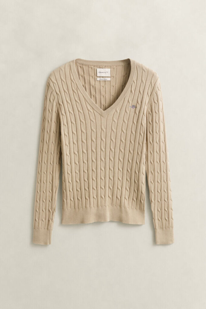 Camisola com decote em V em malha trançada