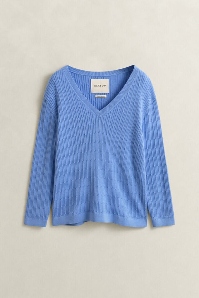 Camisola com decote em V em malha trançada