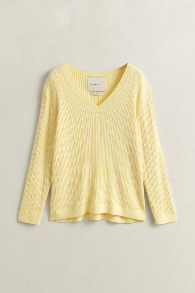 Camisola com decote em V em malha trançada
