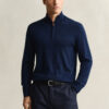 Camisola com meio fecho em lã merino extra fina