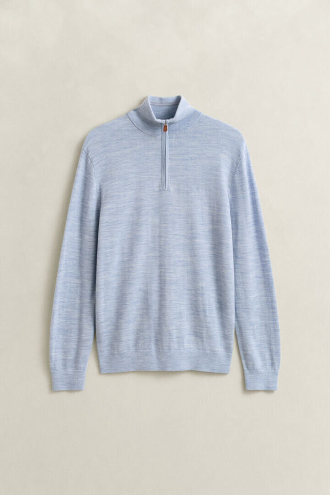 Camisola com meio fecho em lã merino extra fina