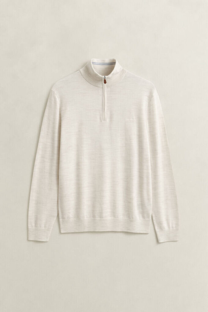 Camisola com meio fecho em lã merino extra fina