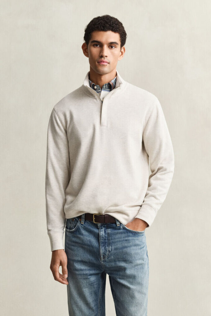 Camisola com meio fecho em malha Sacker Rib