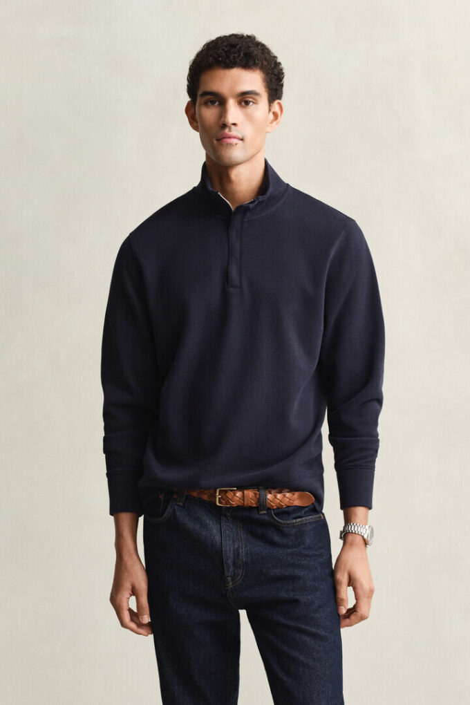 Camisola com meio fecho em malha Sacker Rib