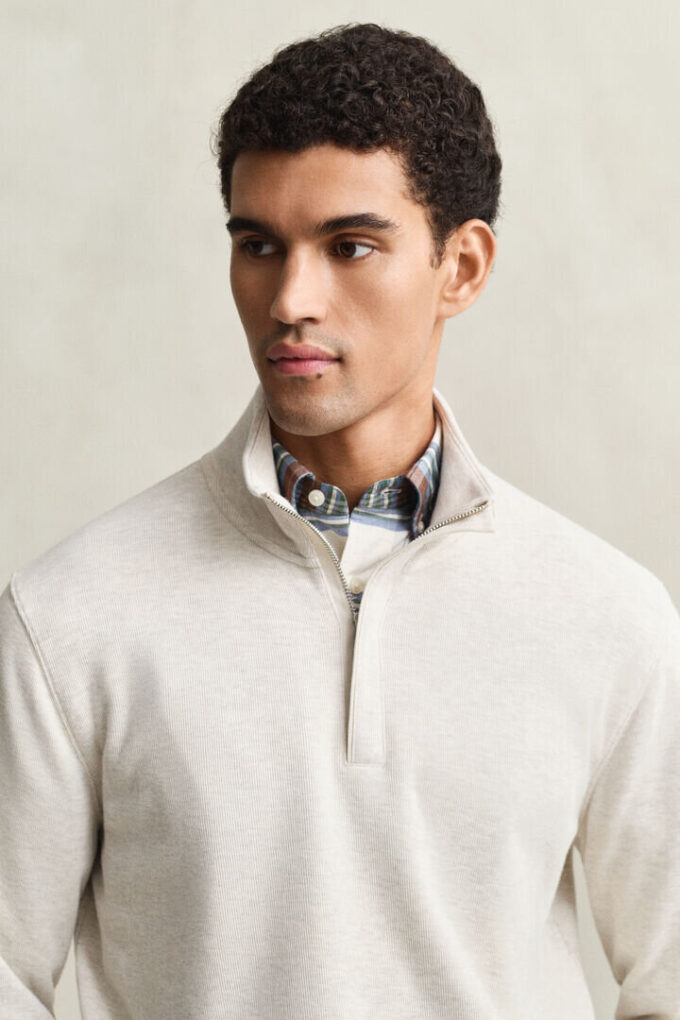 Camisola com meio fecho em malha Sacker Rib