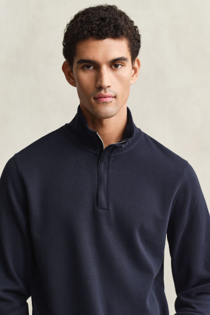 Camisola com meio fecho em malha Sacker Rib