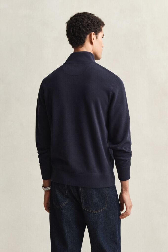 Camisola com meio fecho em malha Sacker Rib