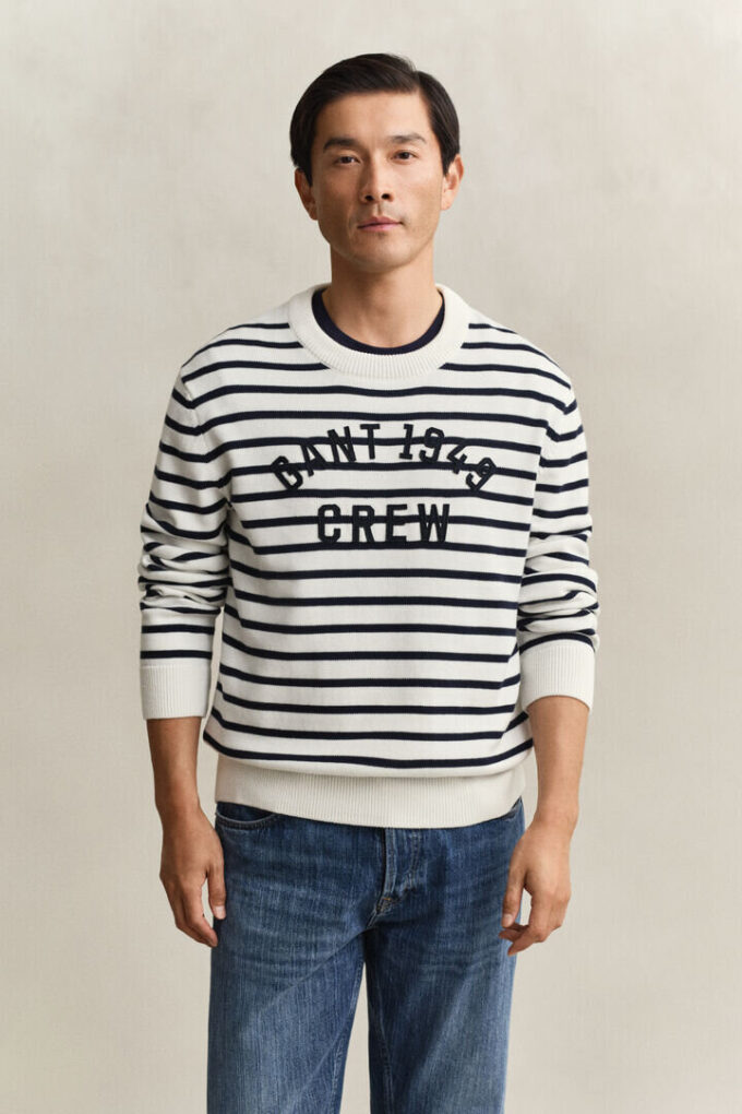 Camisola com padrão gráfico às riscas bretãs