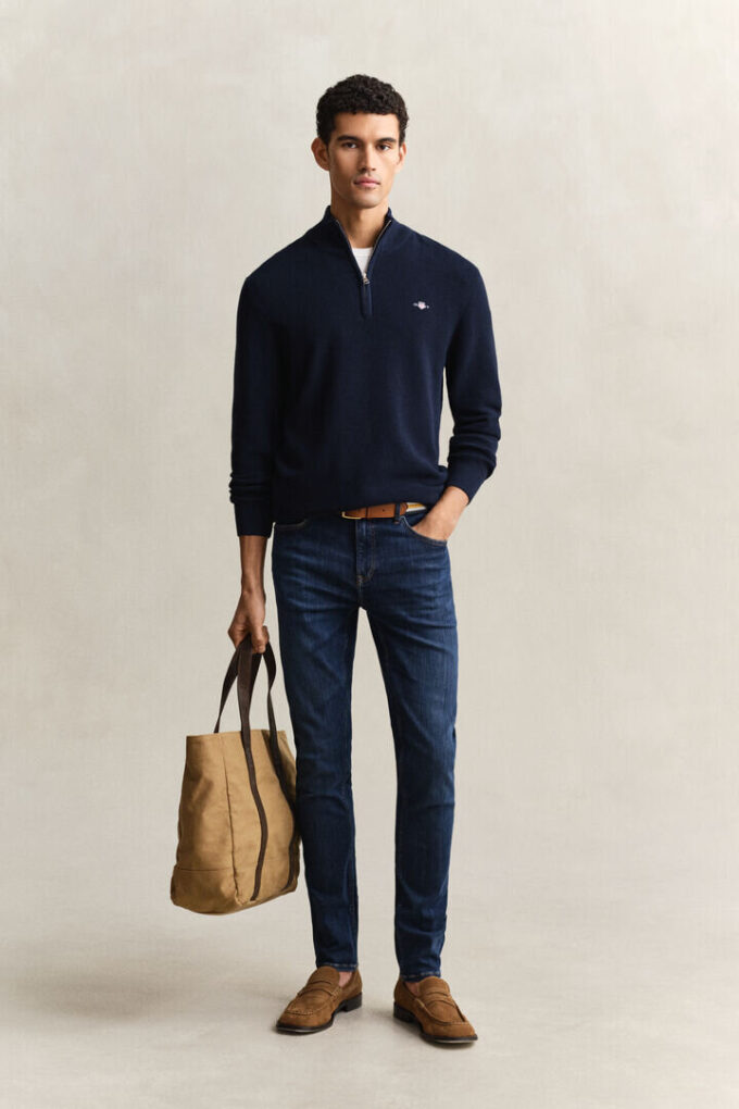 Camisola de algodão texturado com meio fecho