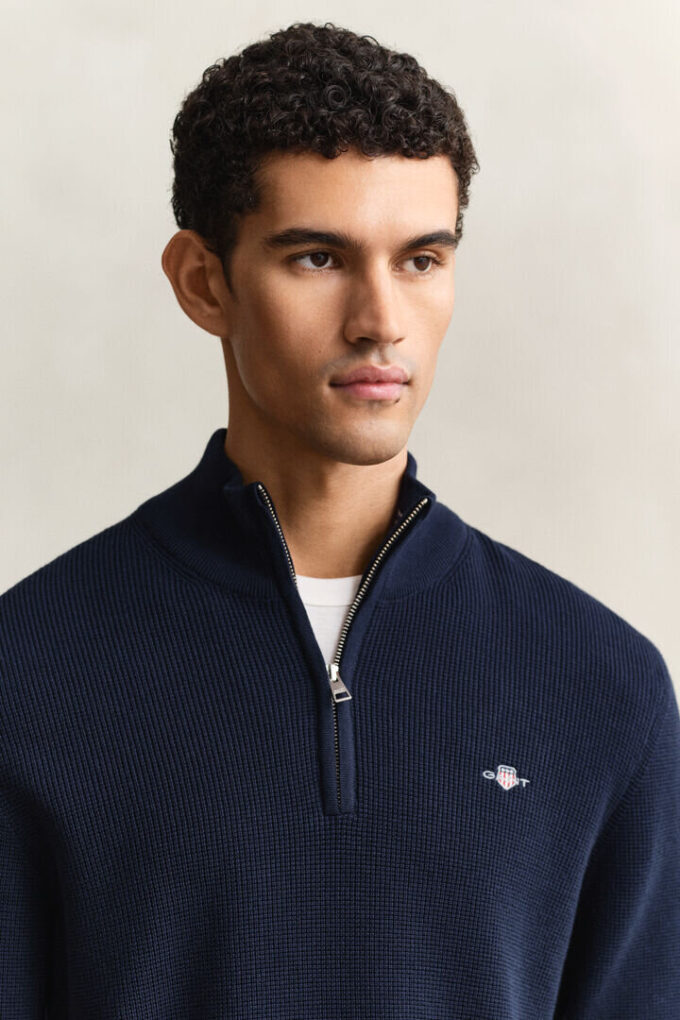 Camisola de algodão texturado com meio fecho