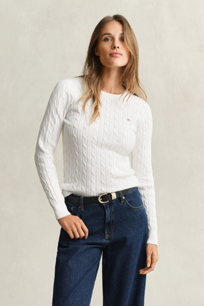Camisola de gola redonda com malha trançada