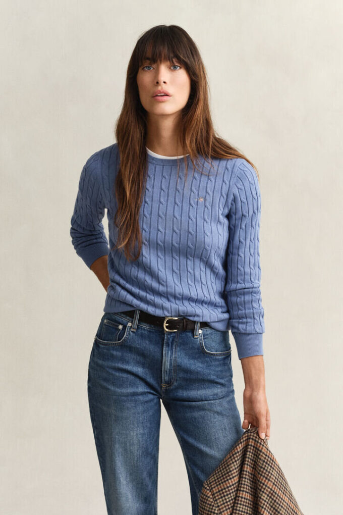 Camisola de gola redonda com malha trançada