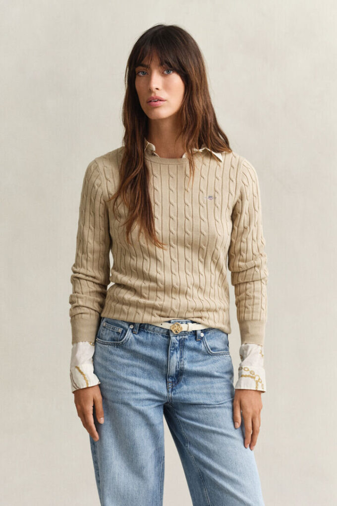 Camisola de gola redonda com malha trançada