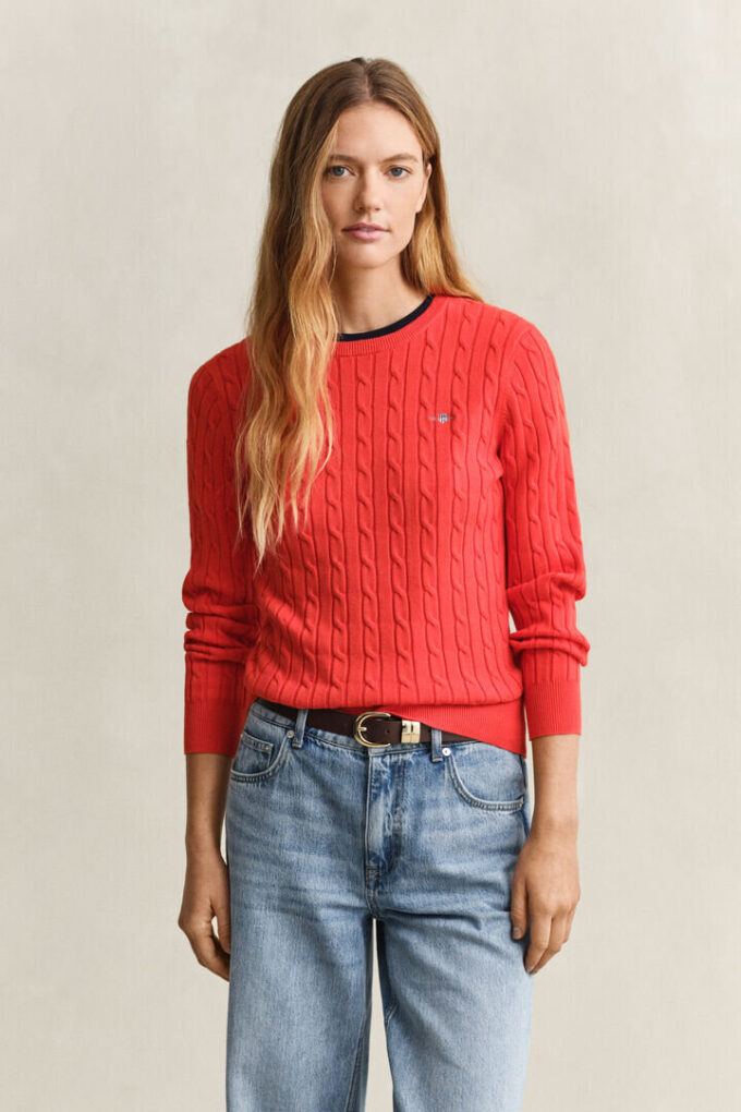 Camisola de gola redonda com malha trançada