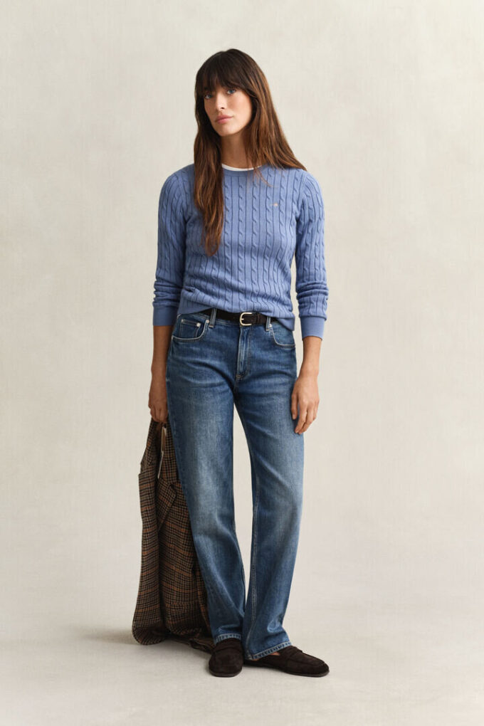 Camisola de gola redonda com malha trançada
