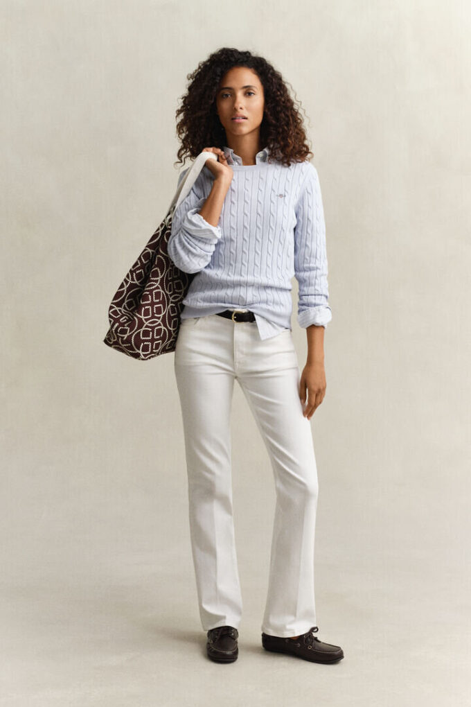 Camisola de gola redonda com malha trançada