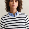 Camisola de gola redonda com malha trançada às riscas