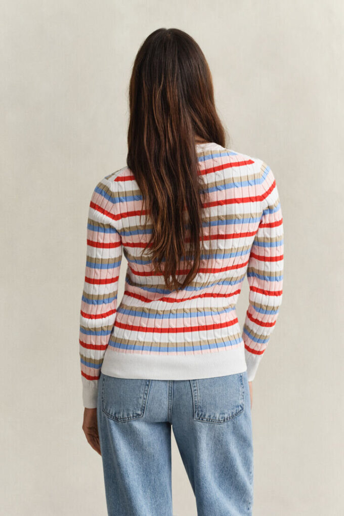 Camisola de gola redonda com malha trançada às riscas