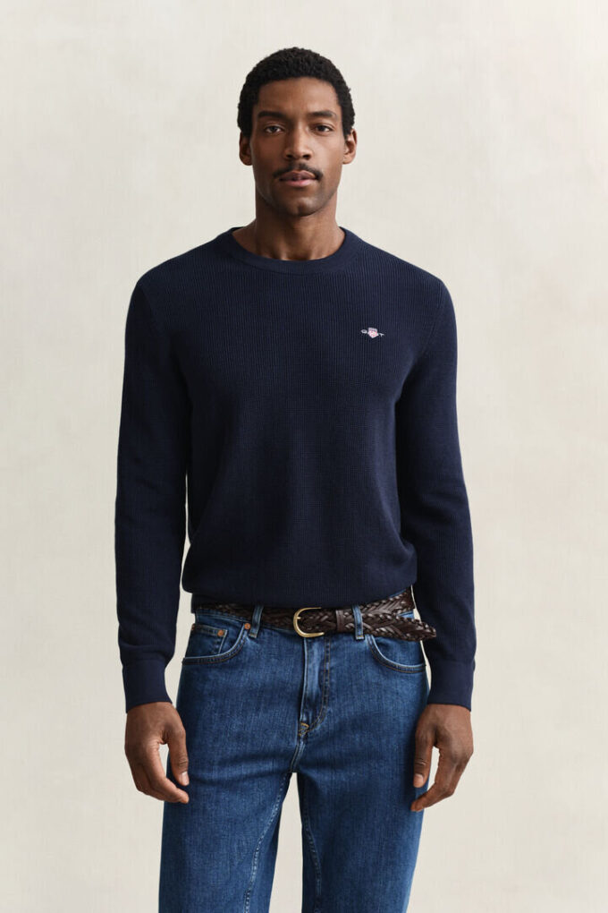 Camisola de gola redonda em algodão texturado