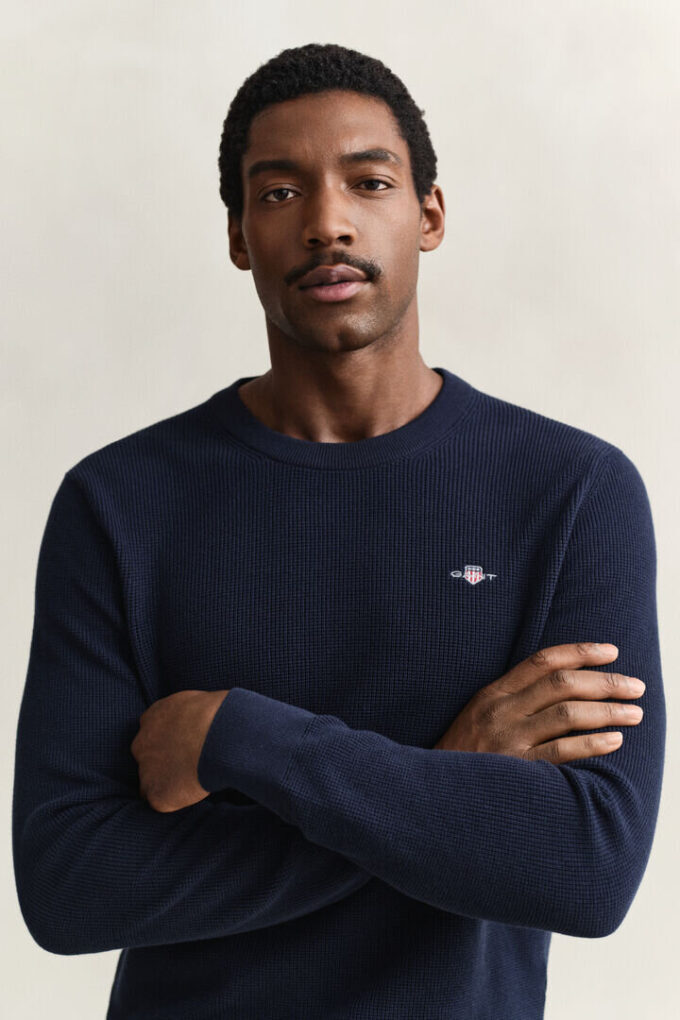 Camisola de gola redonda em algodão texturado
