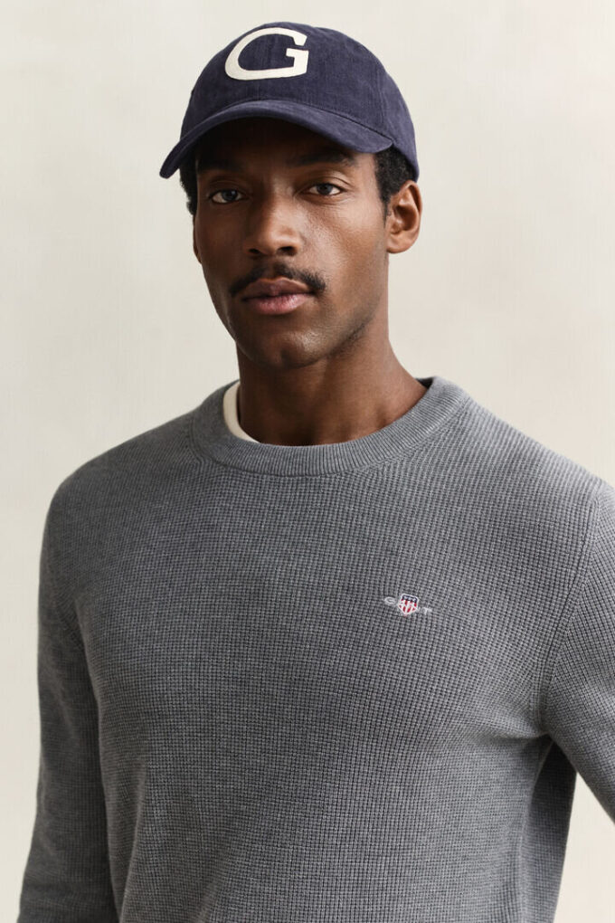 Camisola de gola redonda em algodão texturado