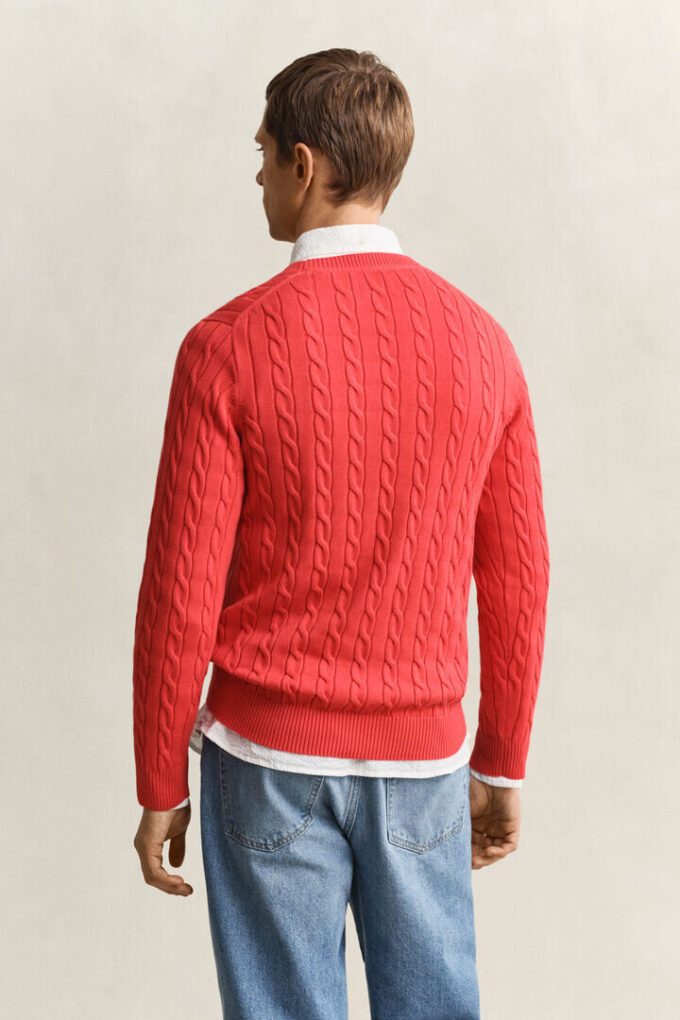 Camisola de gola redonda em malha trançada de algodão