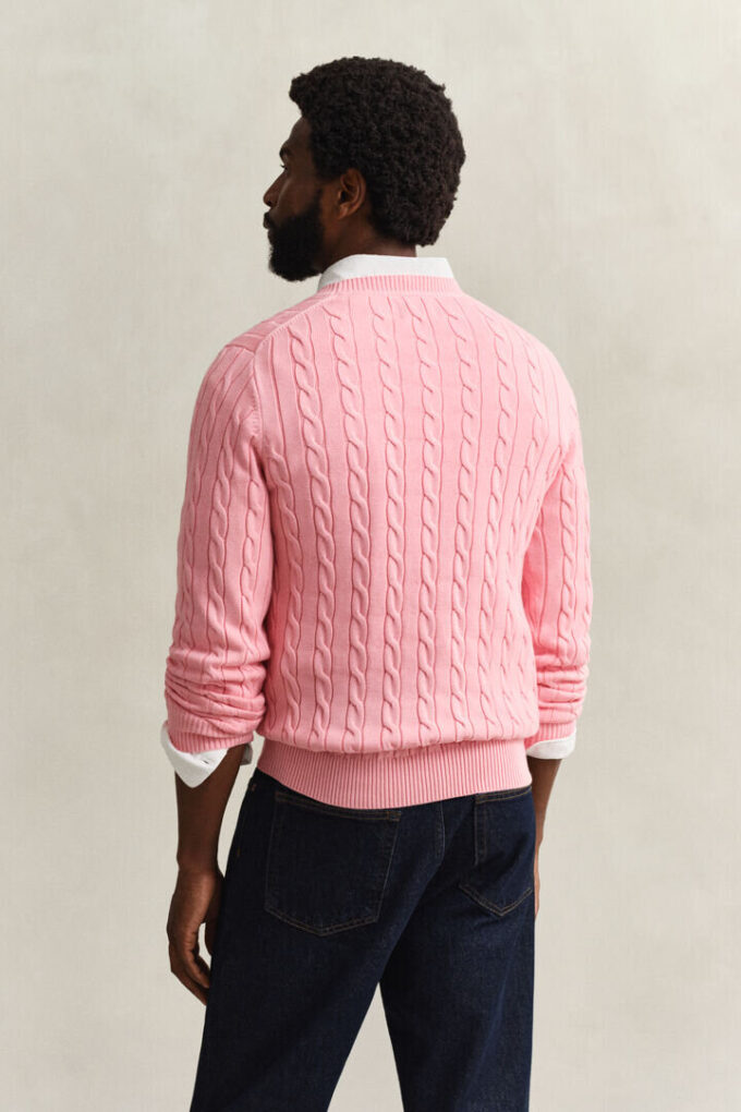 Camisola de gola redonda em malha trançada de algodão