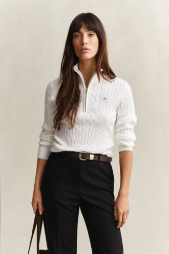 Camisola de malha trançada com meio fecho
