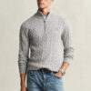 Camisola de malha trançada com meio fecho