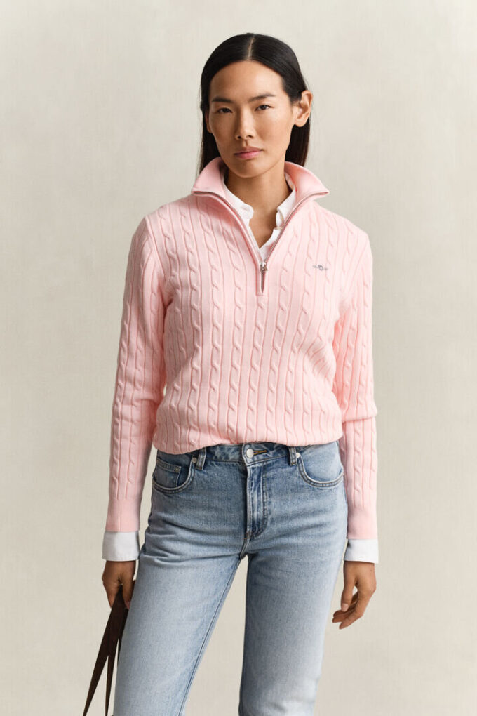 Camisola de malha trançada com meio fecho