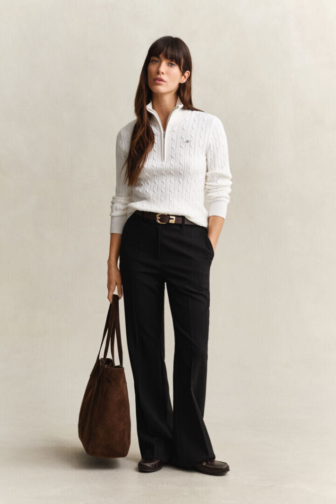 Camisola de malha trançada com meio fecho