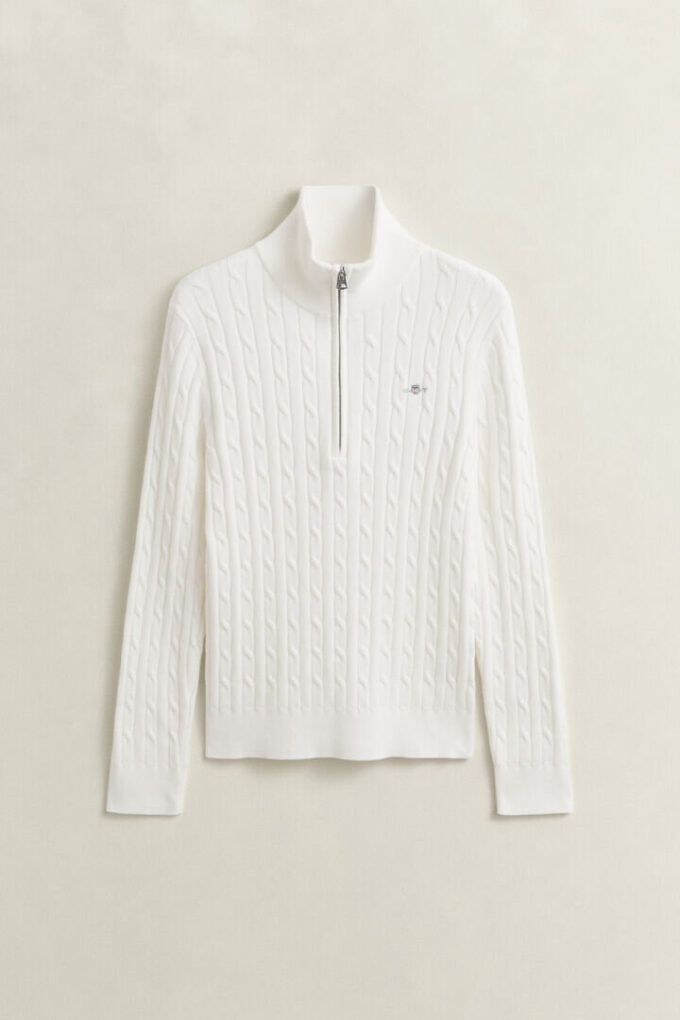 Camisola de malha trançada com meio fecho