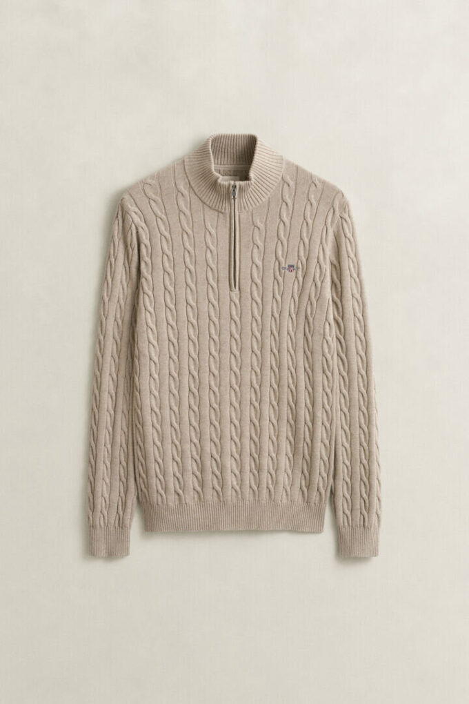 Camisola de malha trançada com meio fecho