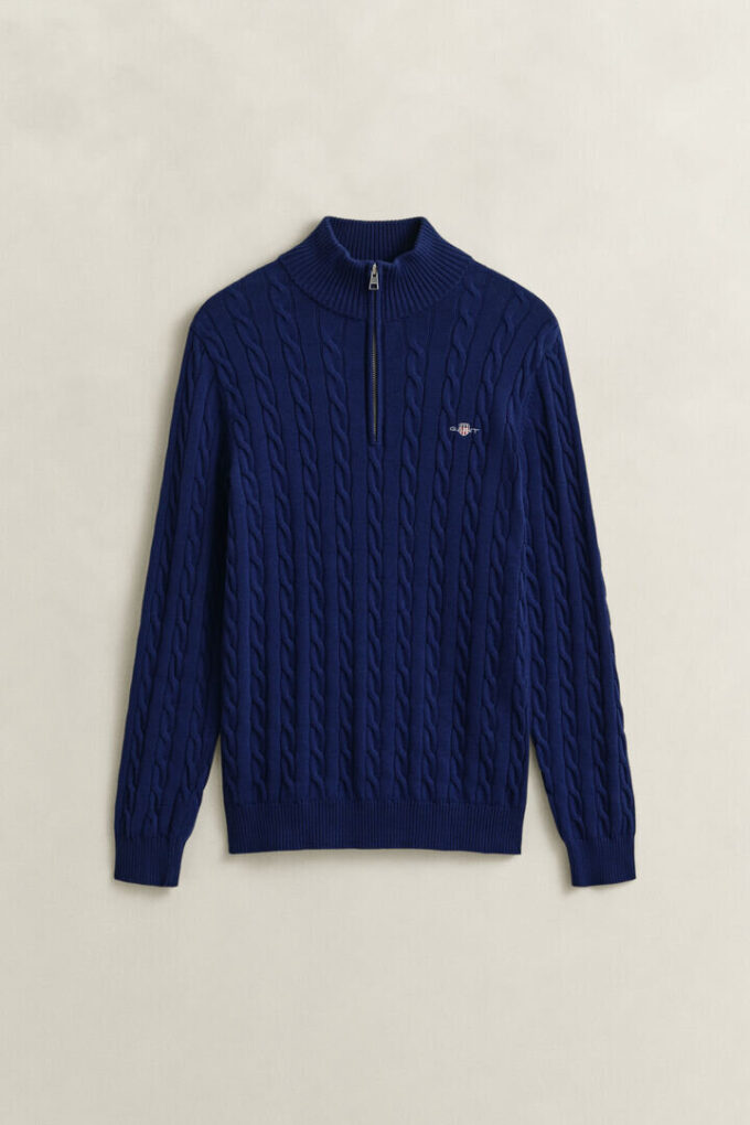 Camisola de malha trançada com meio fecho