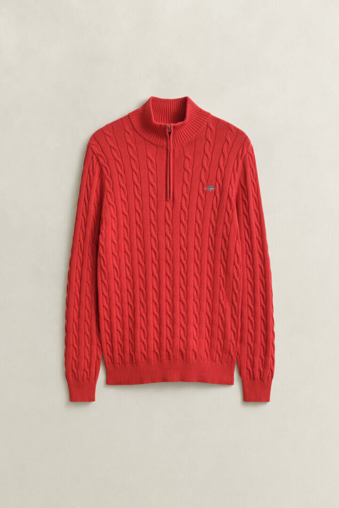 Camisola de malha trançada com meio fecho