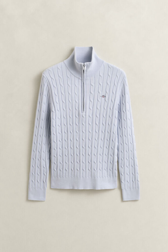 Camisola de malha trançada com meio fecho