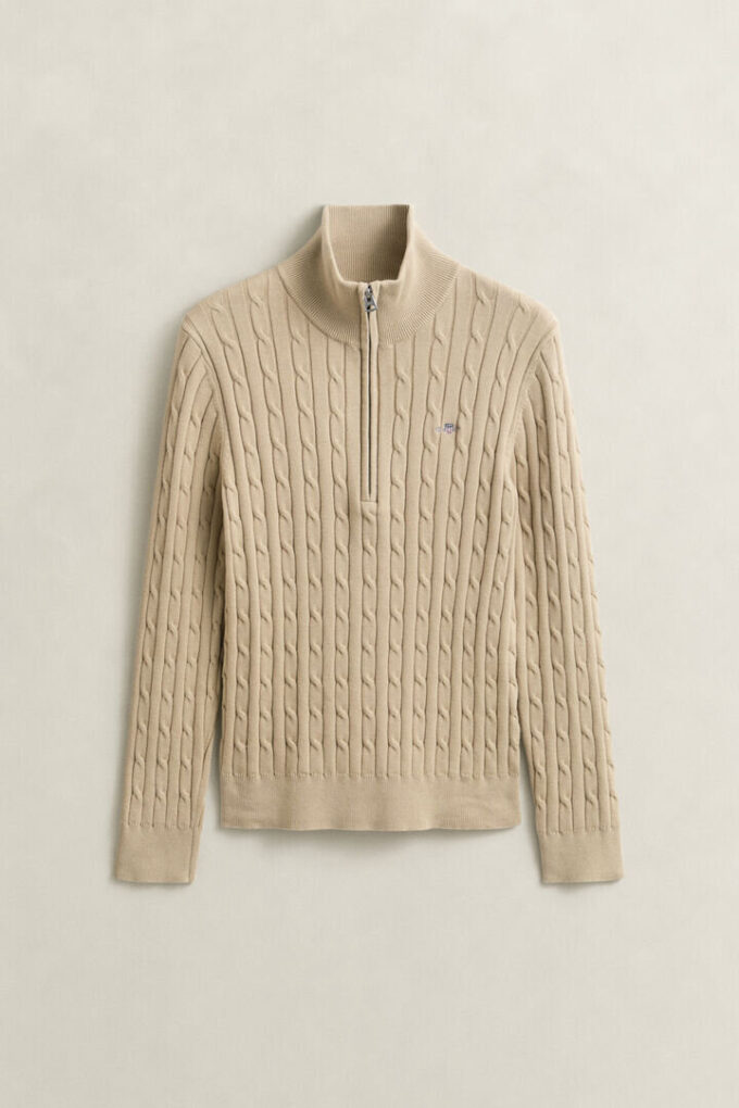 Camisola de malha trançada com meio fecho