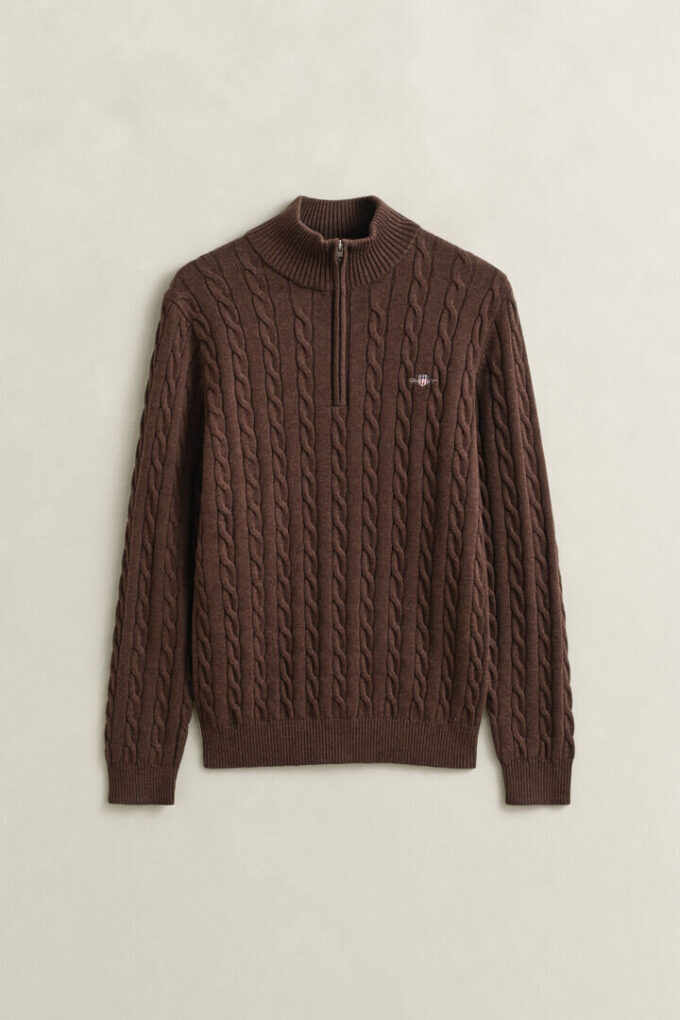 Camisola de malha trançada com meio fecho