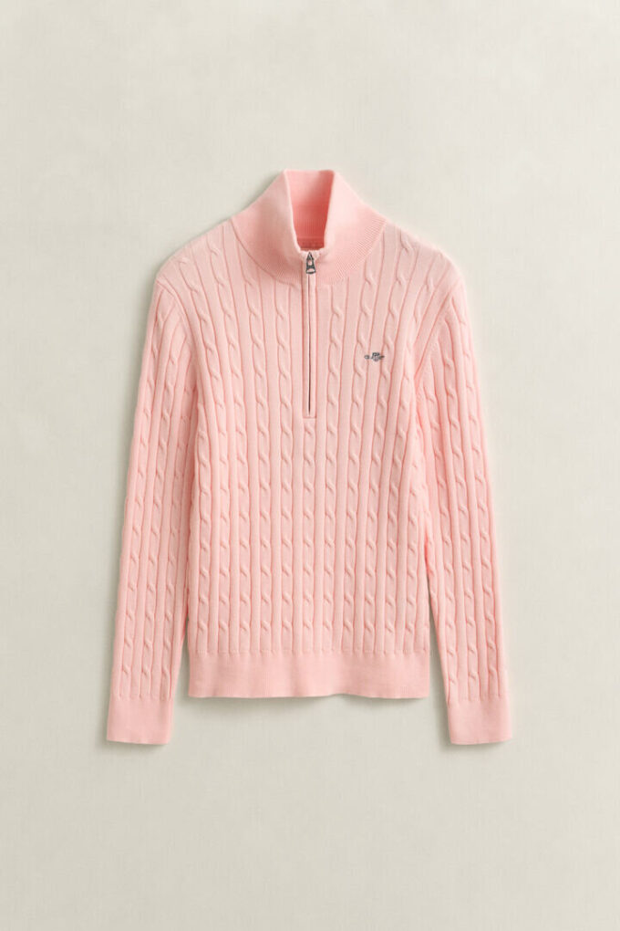 Camisola de malha trançada com meio fecho