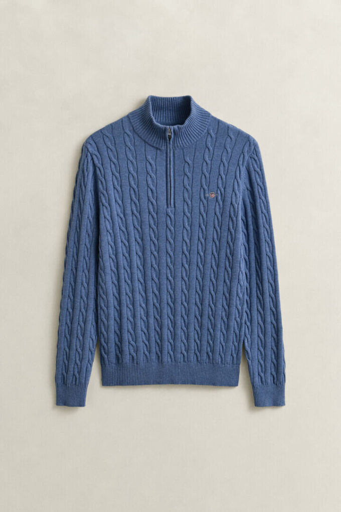 Camisola de malha trançada com meio fecho