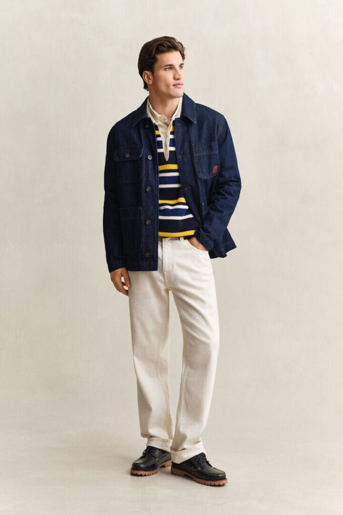Camisola polo com canelado às riscas