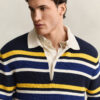 Camisola polo com canelado às riscas