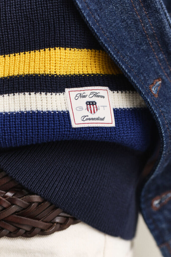 Camisola polo com canelado às riscas