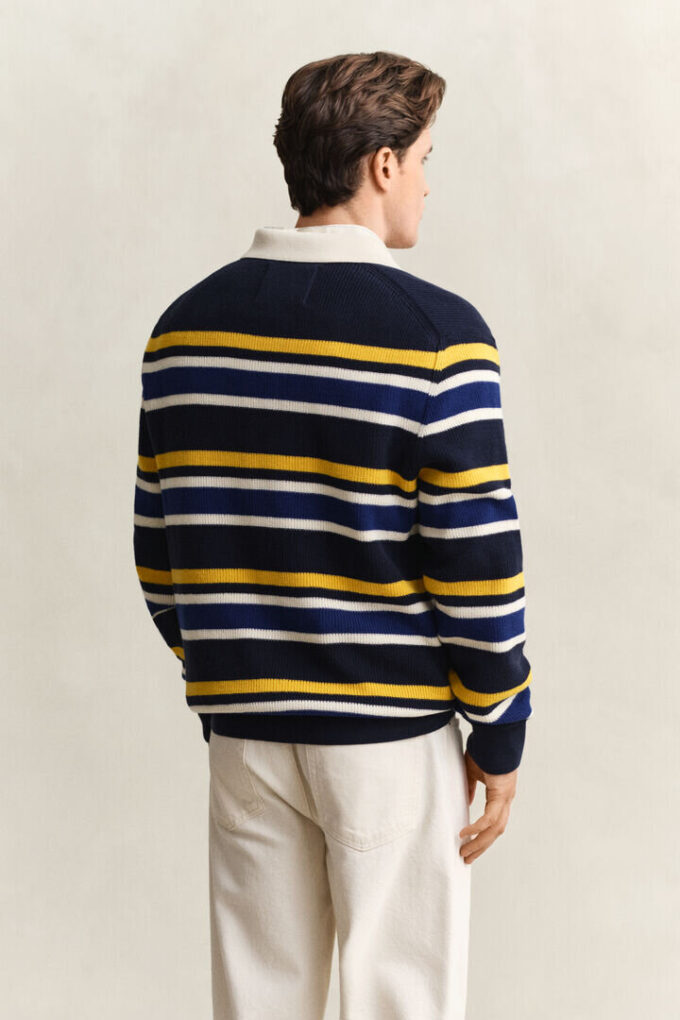 Camisola polo com canelado às riscas