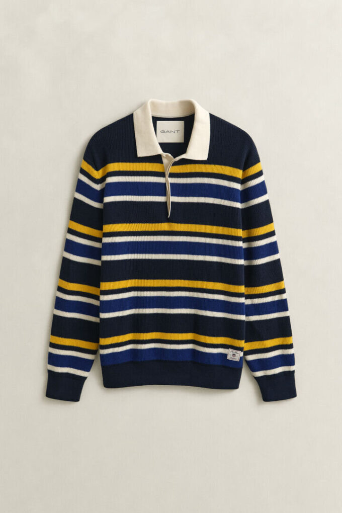 Camisola polo com canelado às riscas
