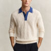 Camisola polo com malha trançada